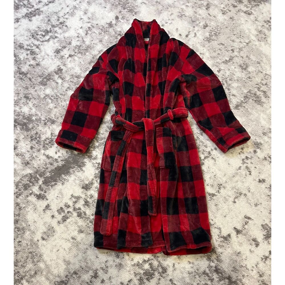LL Bean Men's Wicked Fleece Ultra Plush Buffalo Check Spa Robe Shawl Collar Sz L